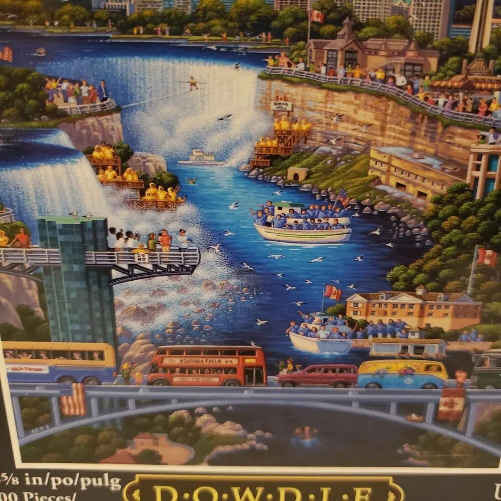 1000 Piece Puzzle Dowdle Niagara Falls Painting The Town with Poster Map Box